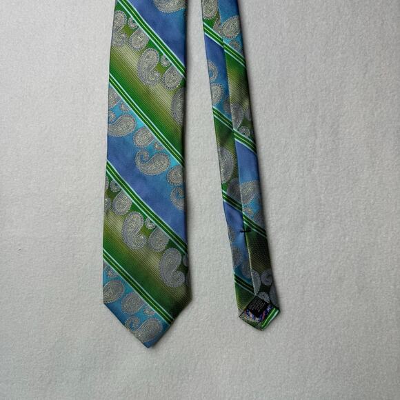 TED BAKER London Mens 100% Silk 60”x3”  Necktie‎ Designer EUC Blue Green Paisley - Picture 3 of 6